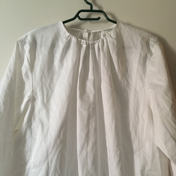 TOMORROW LAND White Cotton Gathered Neck Blouse NWT M - Picture 2 of 5